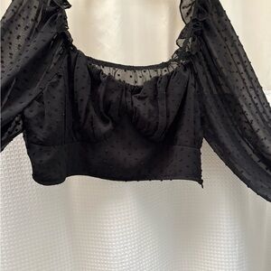 Sheer Black Puff Sleeve Crop Top great for Ren Fair Oktoberfest Dirndl 14/16